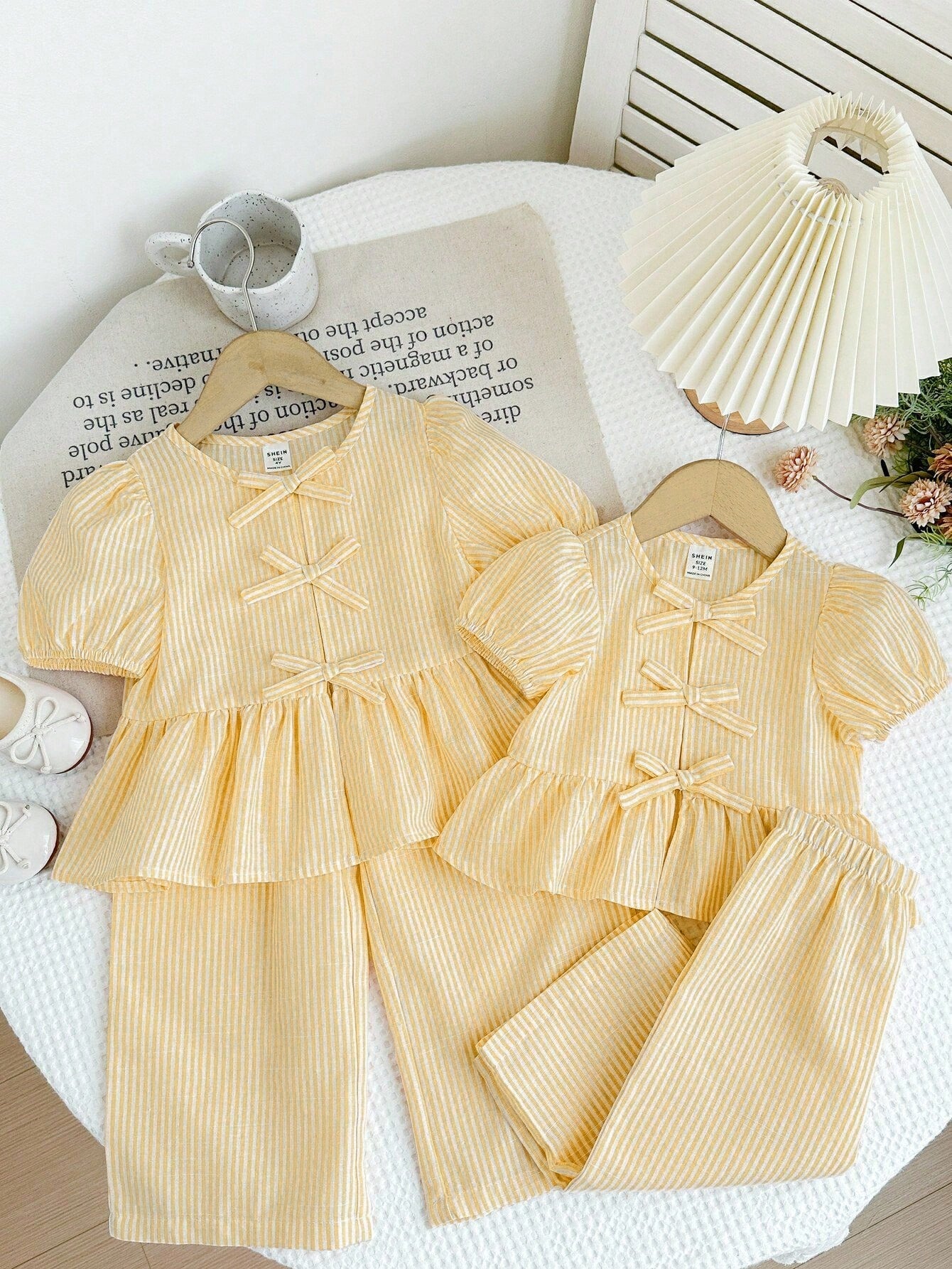 2pcs Girls Striped Bow Peplum Top & Wide-Leg Pants Set - Buttercup ...