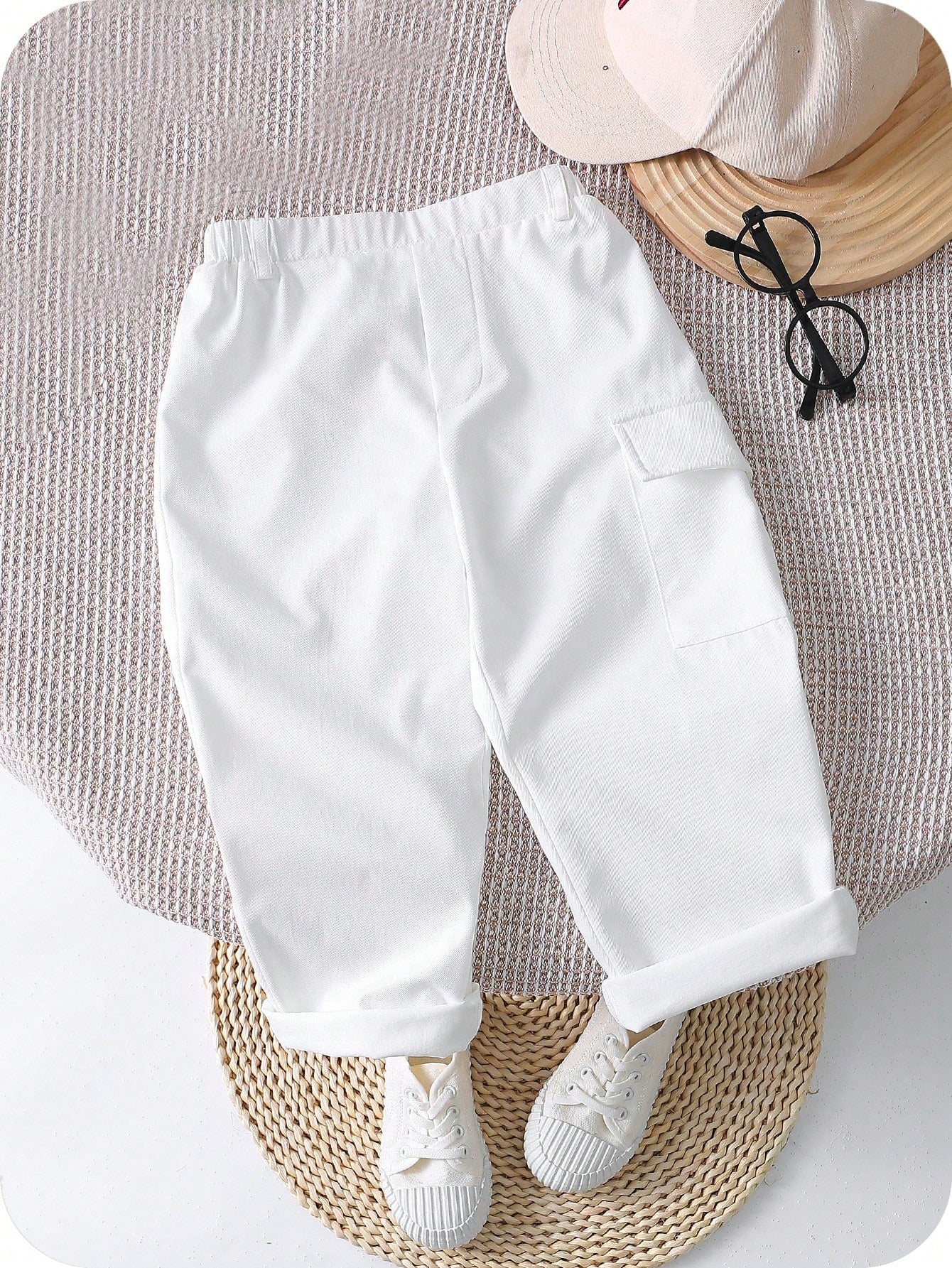 Boys Cargo-Pocket Twill Tapered Trousers - Ivory | 21 Century Kids