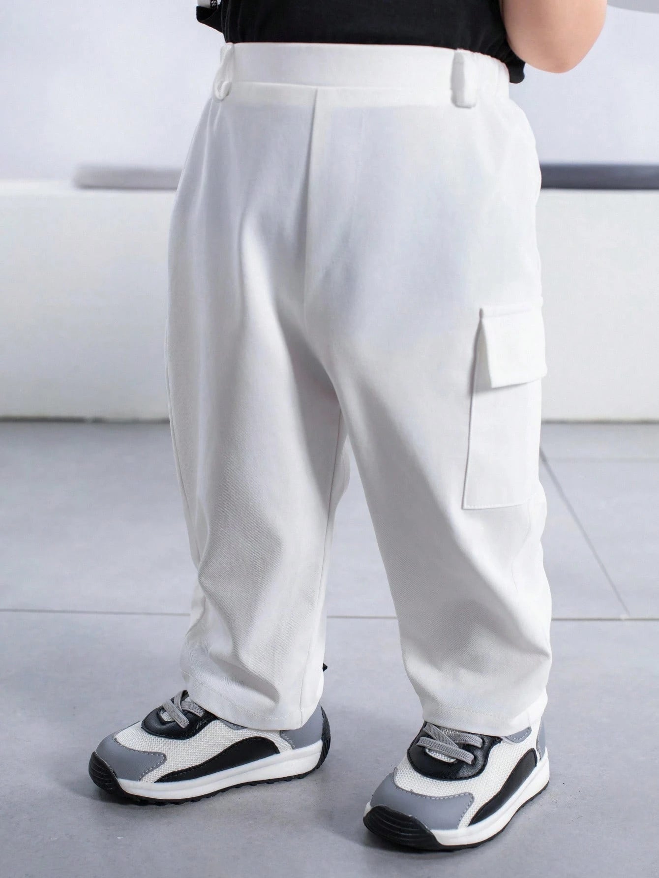 Boys Cargo-Pocket Twill Tapered Trousers - Ivory | 21 Century Kids