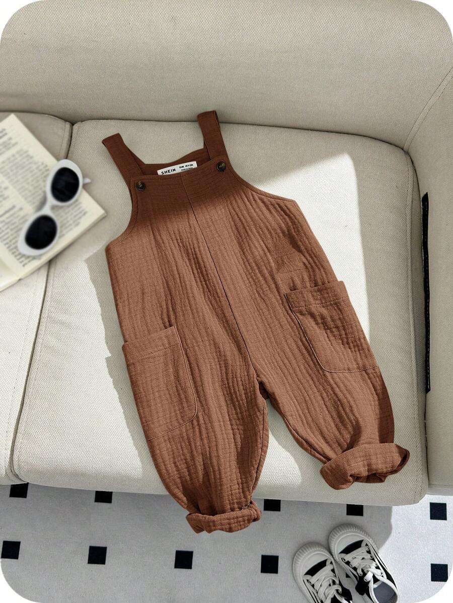 Baby Boys Textured Cotton Bib Overall - Cognac