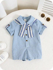 Boys Sailor Collar Striped Cape Short-Sleeve Romper - Cerulean | 21...
