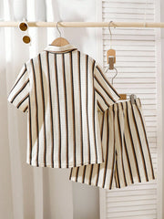 3pcs Boys Waffle-Knit Striped Shirt & Shorts Set - Ecru | 21 Centur...