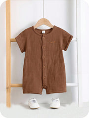 Baby Boys Button-Front Muslin Short Romper - Mocha