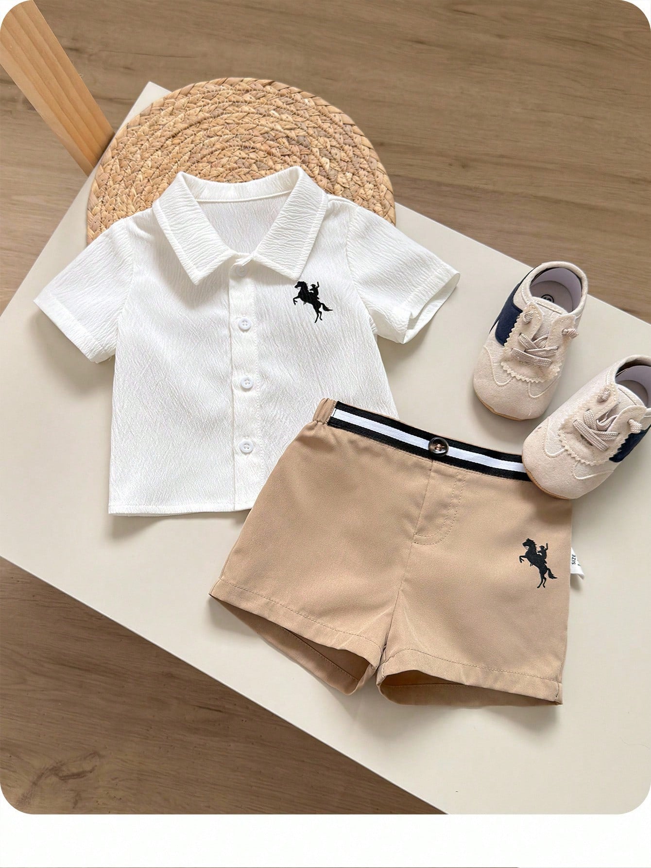 2pcs Baby Unisex Polo Shirt & Chino Shorts Set - Ivory | 21 Century...