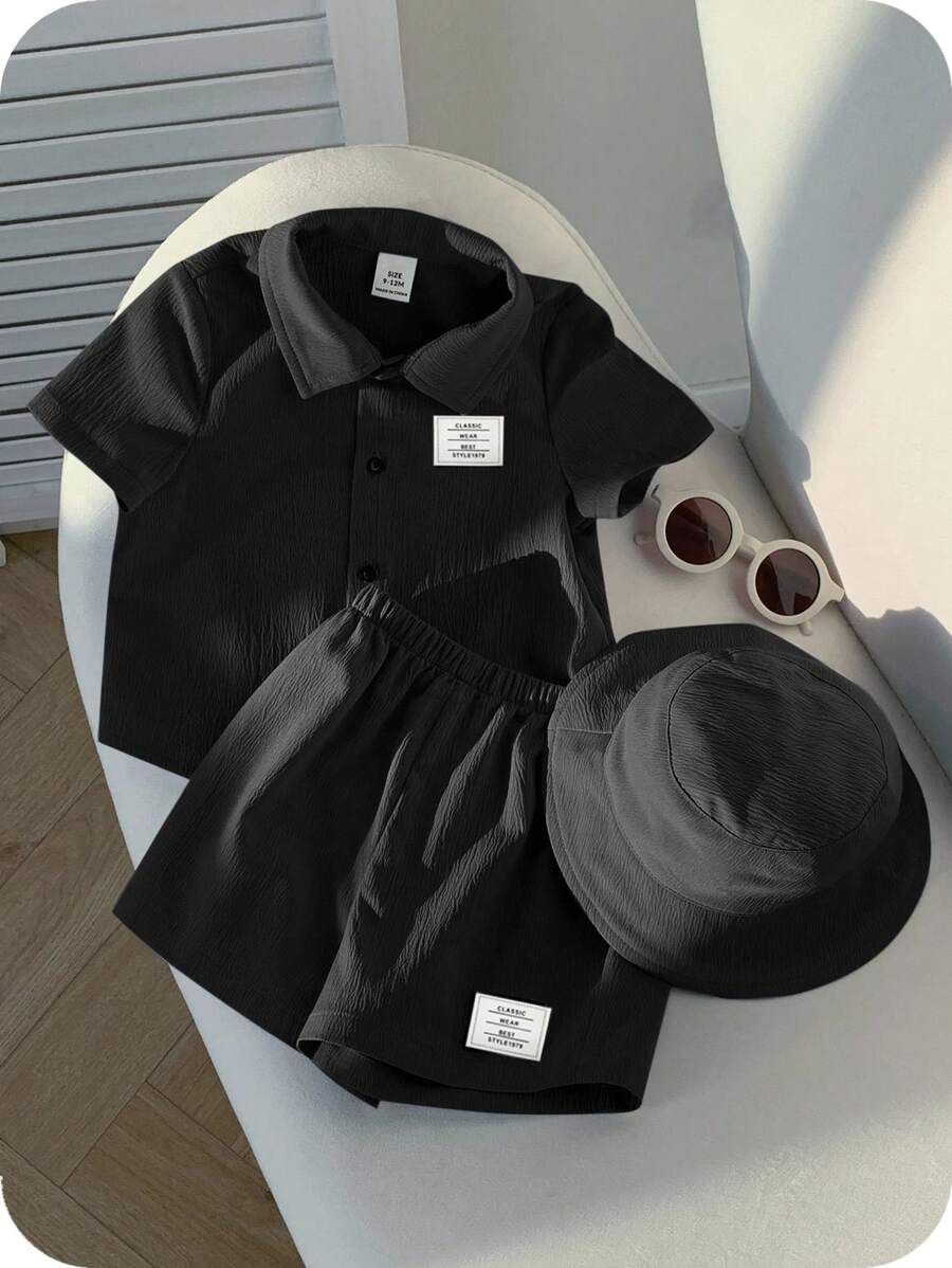 3pcs Boys Textured Polo Shirt, Shorts & Bucket Hat Set - Onyx | 21 ...