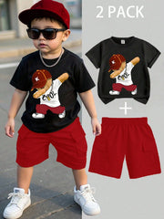 2pcs Boys Dabbing Bear Graphic Tee & Cargo Shorts Set - Onyx | 21 C...