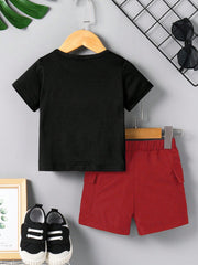 2pcs Boys Dabbing Bear Graphic Tee & Cargo Shorts Set - Onyx | 21 C...