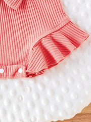 Baby Girls Lace Trim Ribbed Bodysuit Set - Dusty Rose