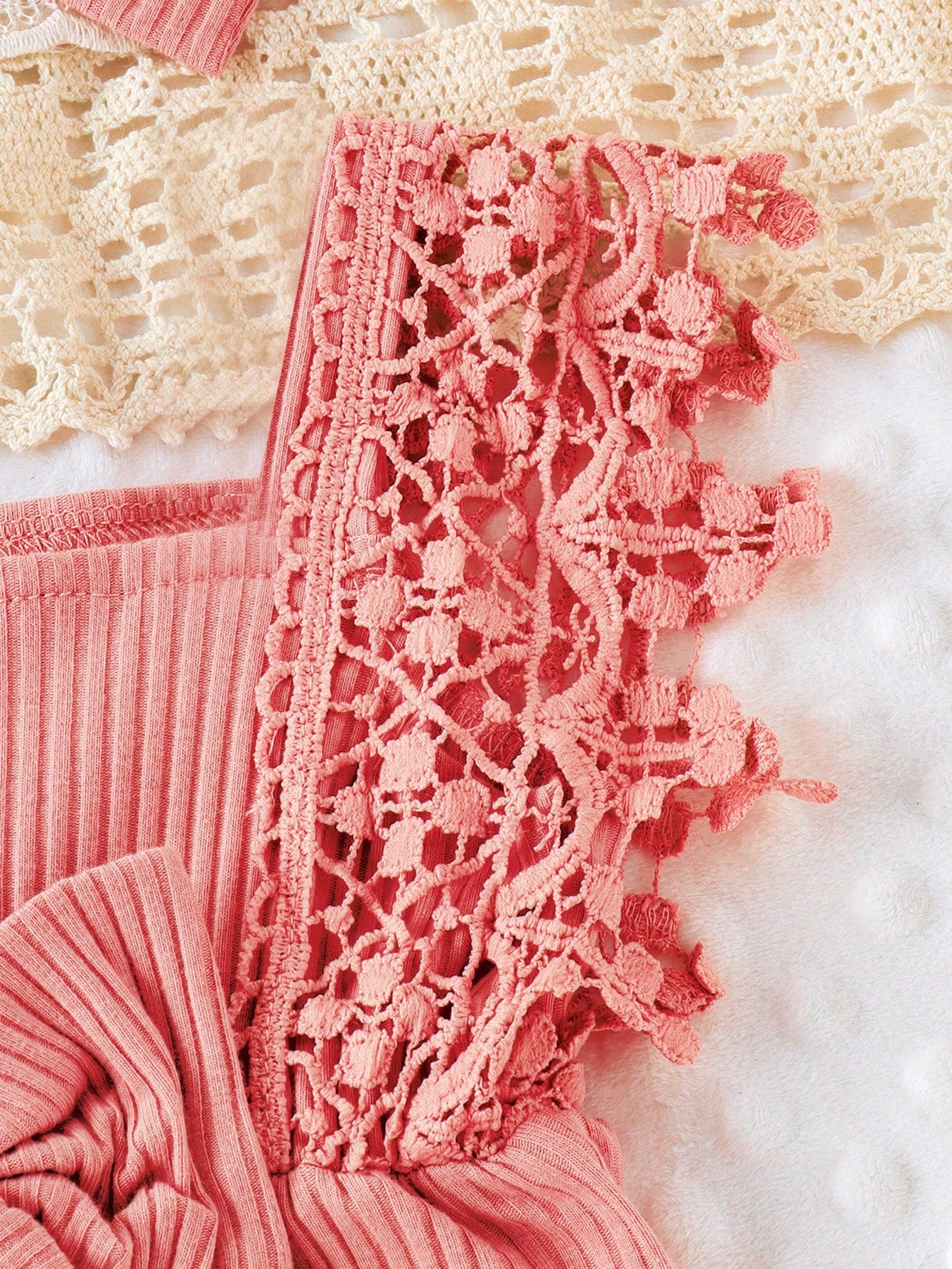 Baby Girls Lace Trim Ribbed Bodysuit Set - Dusty Rose