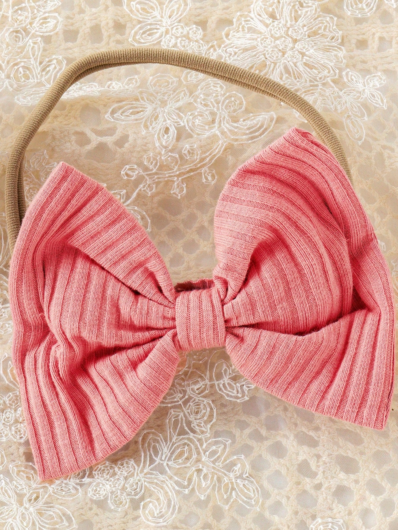 Baby Girls Lace Trim Ribbed Bodysuit Set - Dusty Rose