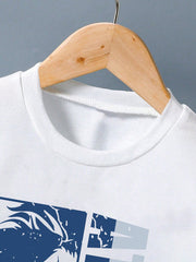 2pcs Big Boys Cartoon Print Tee & Shorts Set - Cobalt