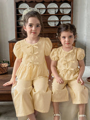 2pcs Girls Striped Bow Peplum Top & Wide-Leg Pants Set - Buttercup ...