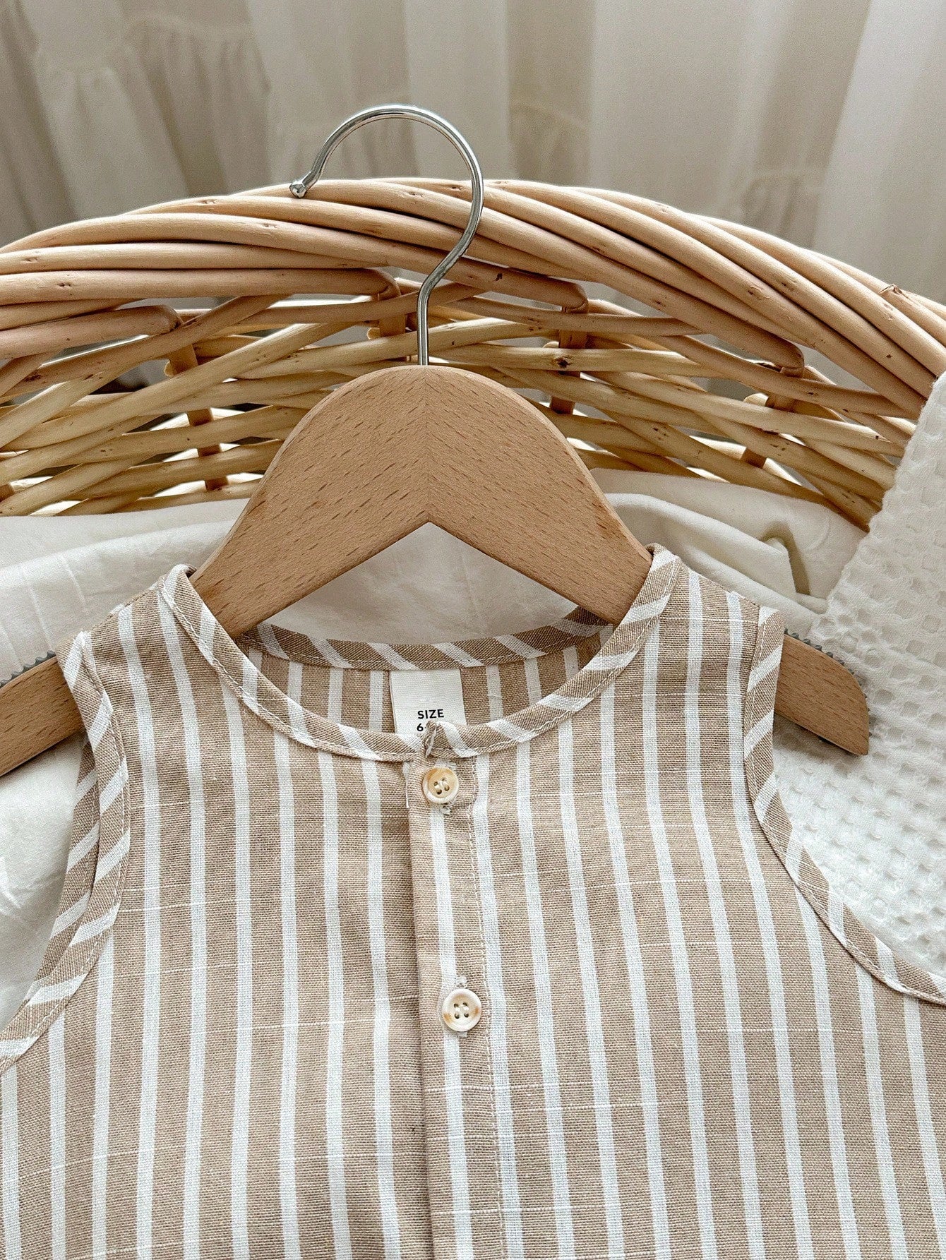 2pcs Unisex Striped Romper & Bucket Hat Set - Taupe | 21 Century Kids
