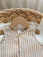 2pcs Unisex Striped Romper & Bucket Hat Set - Taupe | 21 Century Kids