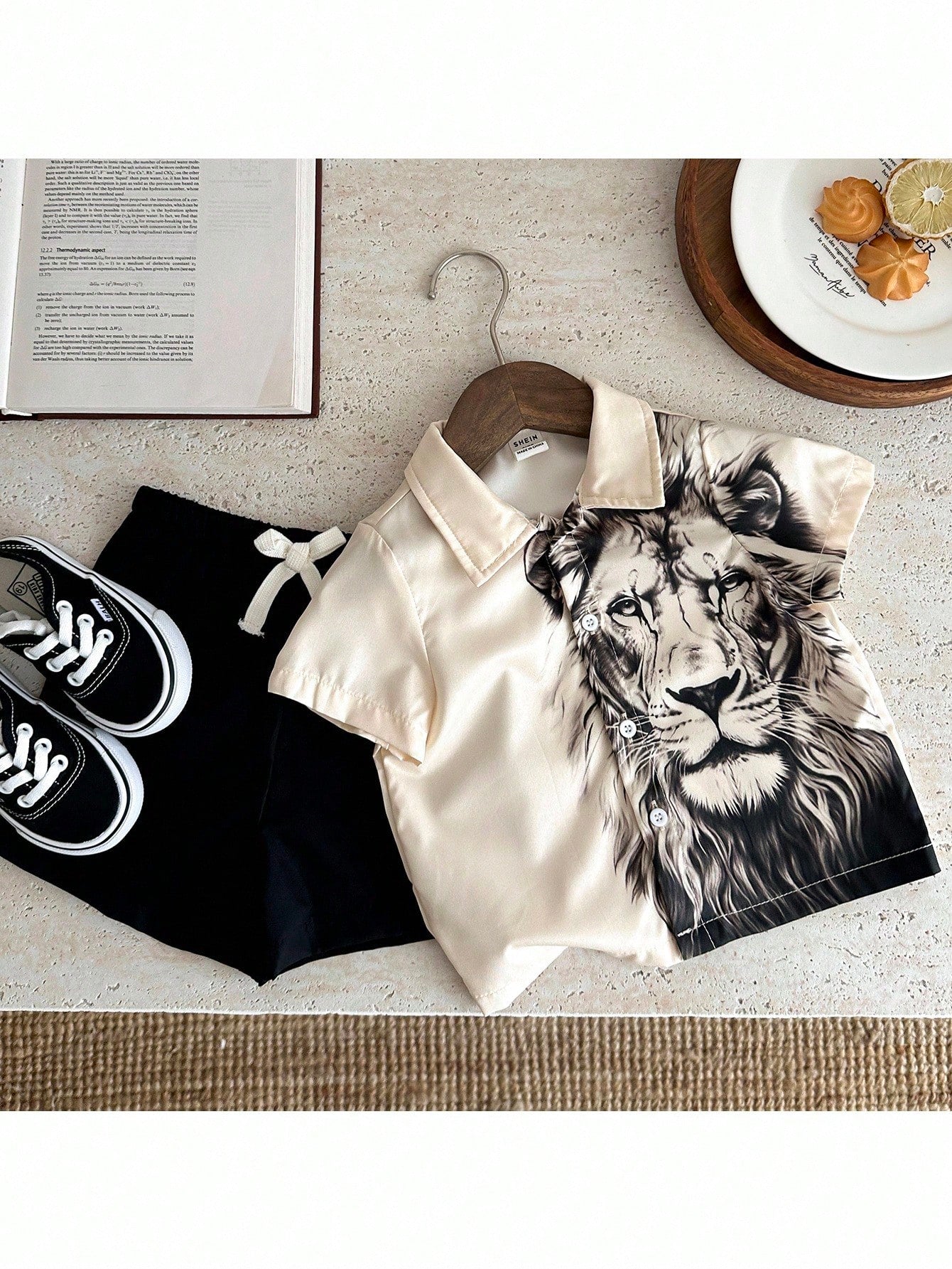 2pcs Unisex Lion Print Shirt & Shorts Set - Ecru | 21 Century Kids