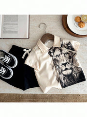 2pcs Unisex Lion Print Shirt & Shorts Set - Ecru | 21 Century Kids