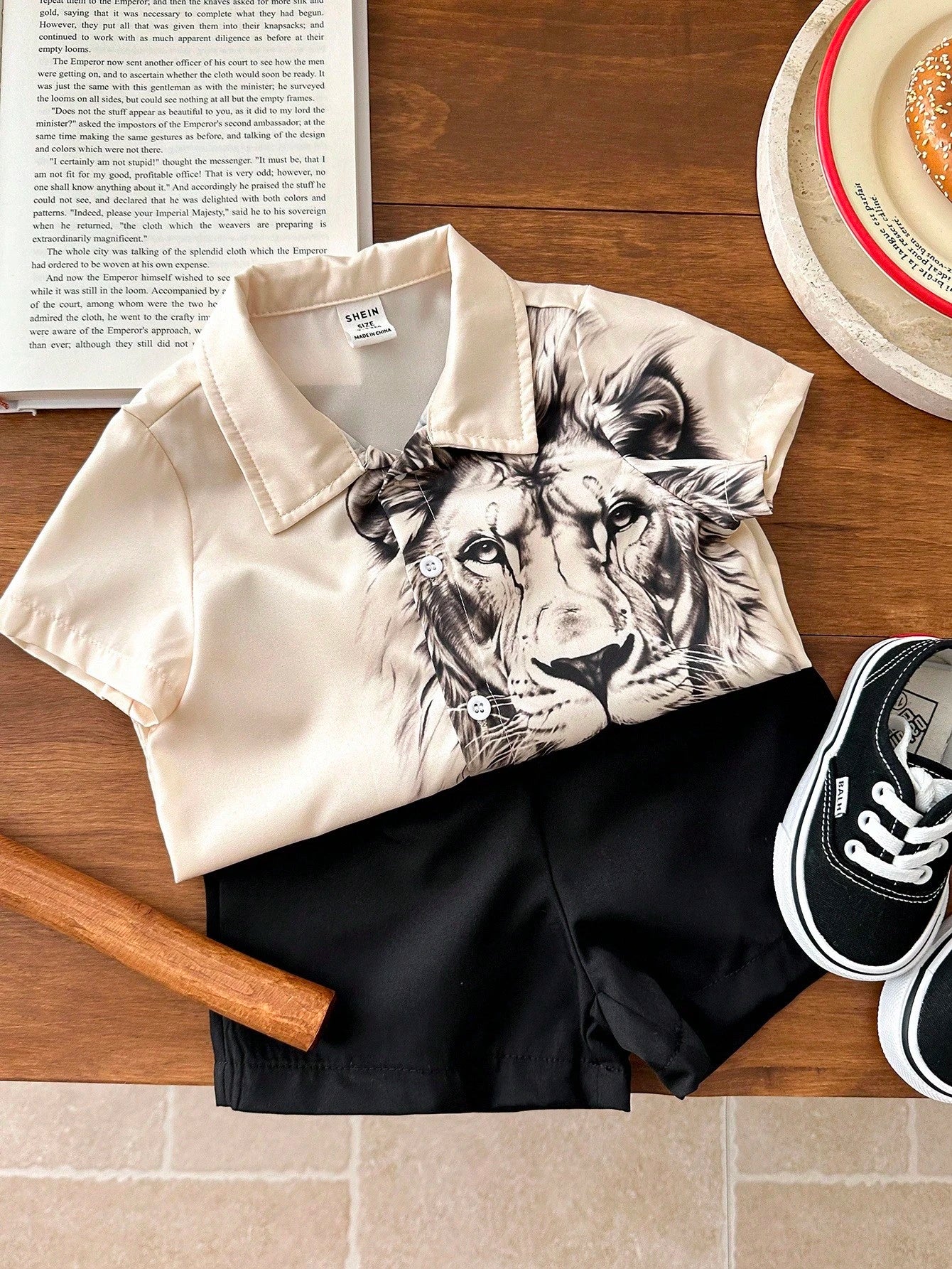 2pcs Unisex Lion Print Shirt & Shorts Set - Ecru | 21 Century Kids