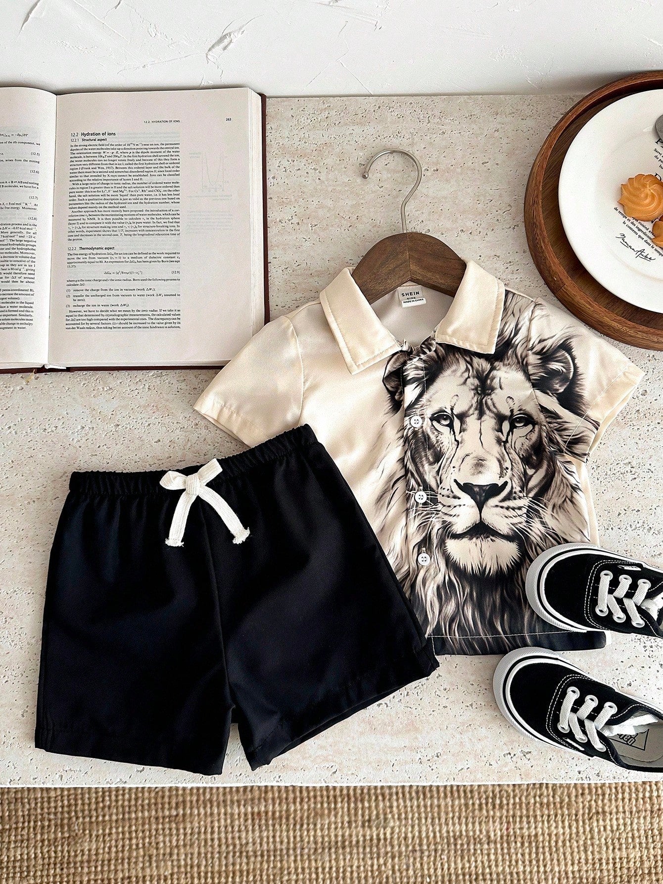 2pcs Unisex Lion Print Shirt & Shorts Set - Ecru | 21 Century Kids