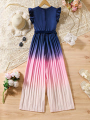 Big Girls Ruffle Sleeve Ombré Pleated Wide-Leg Jumpsuit - Midnight ...