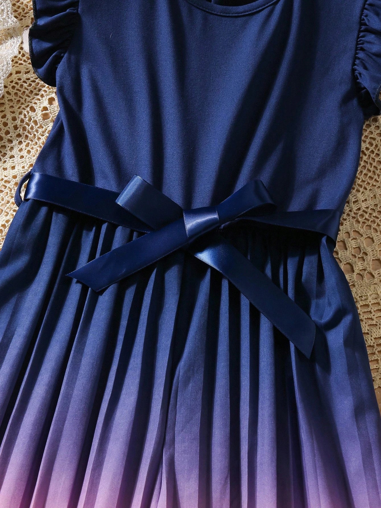 Big Girls Ruffle Sleeve Ombré Pleated Wide-Leg Jumpsuit - Midnight ...
