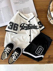 2pcs Boys Los Angeles Baseball Jersey & Shorts Set - Ivory