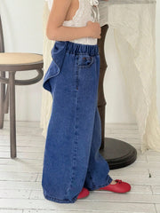 Little Girls Bow-Back Wide Leg Denim Jeans - Cobalt | 21 Century Kids