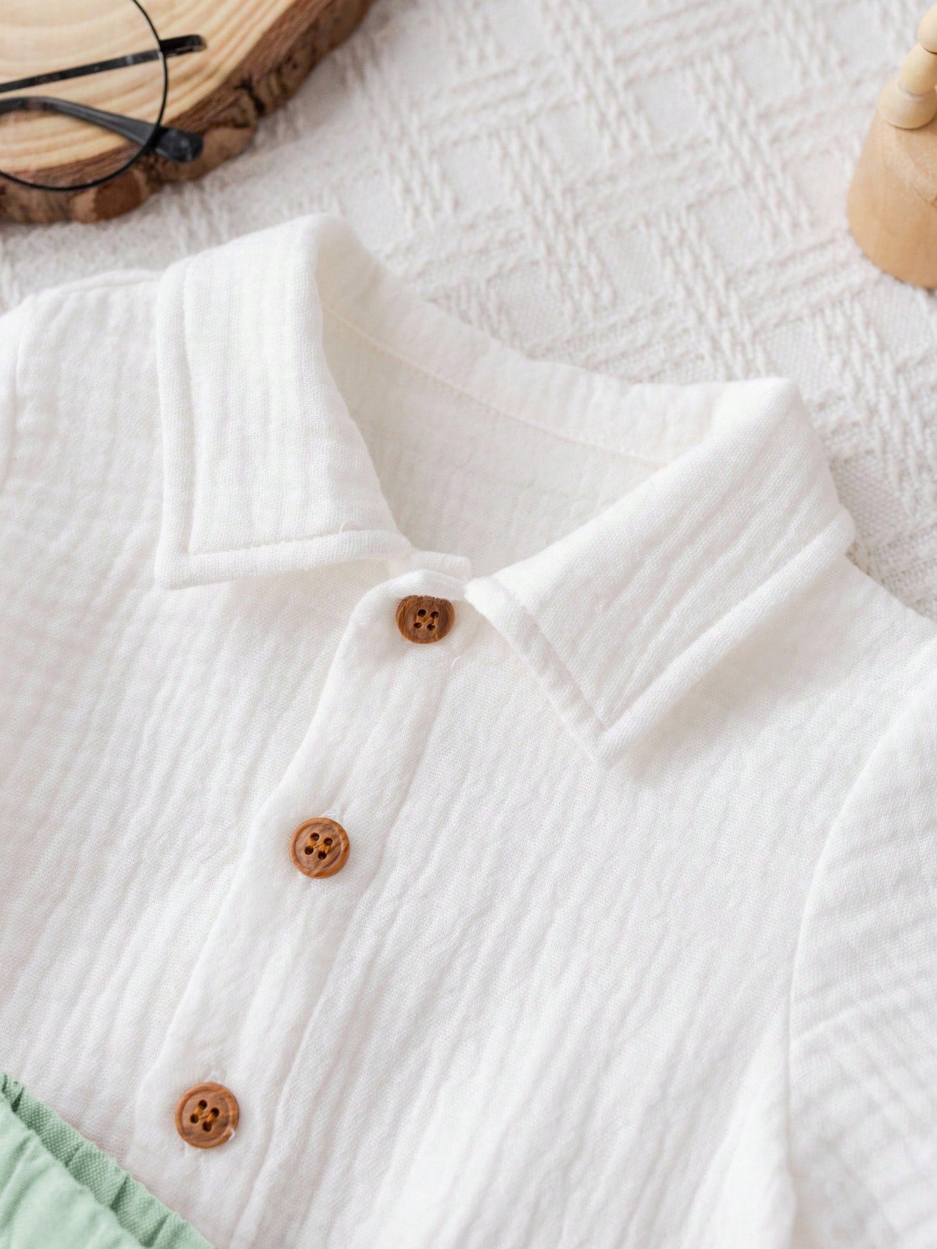 Boys Linen Collar Shirt & Shorts Set - Sage