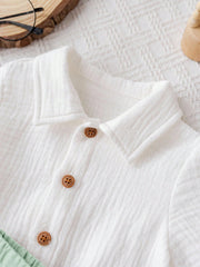 Boys Linen Collar Shirt & Shorts Set - Sage