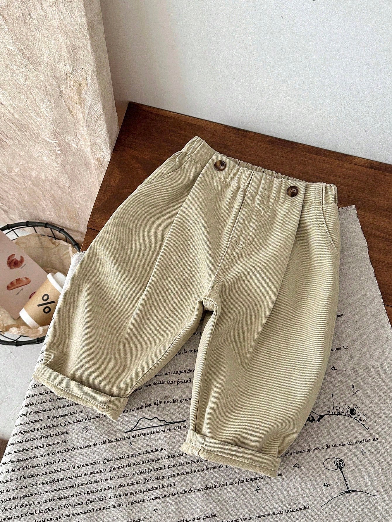 Unisex Twill Harem Trousers with Cuffed Hem - Buff | 21 Century Kids