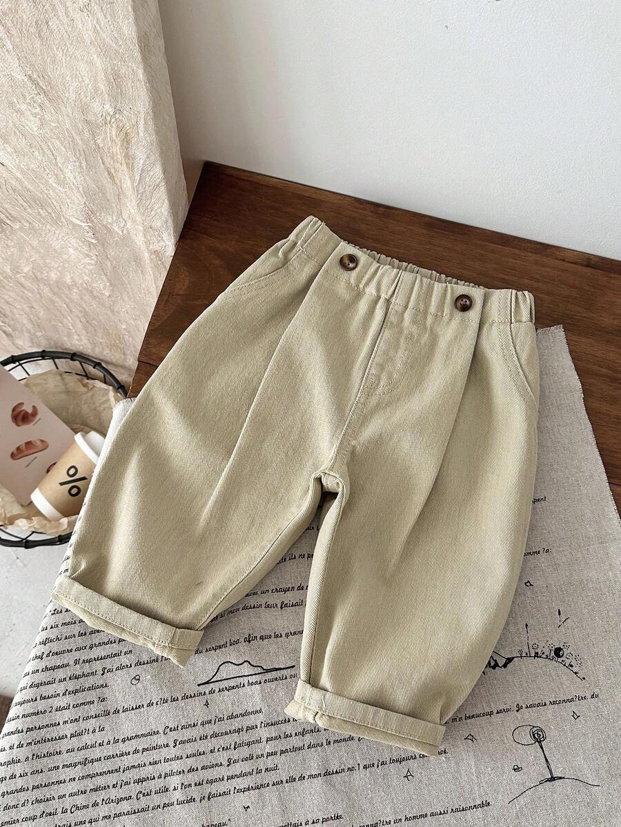 Unisex Twill Harem Trousers with Cuffed Hem - Buff | 21 Century Kids