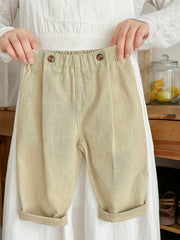 Unisex Twill Harem Trousers with Cuffed Hem - Buff | 21 Century Kids
