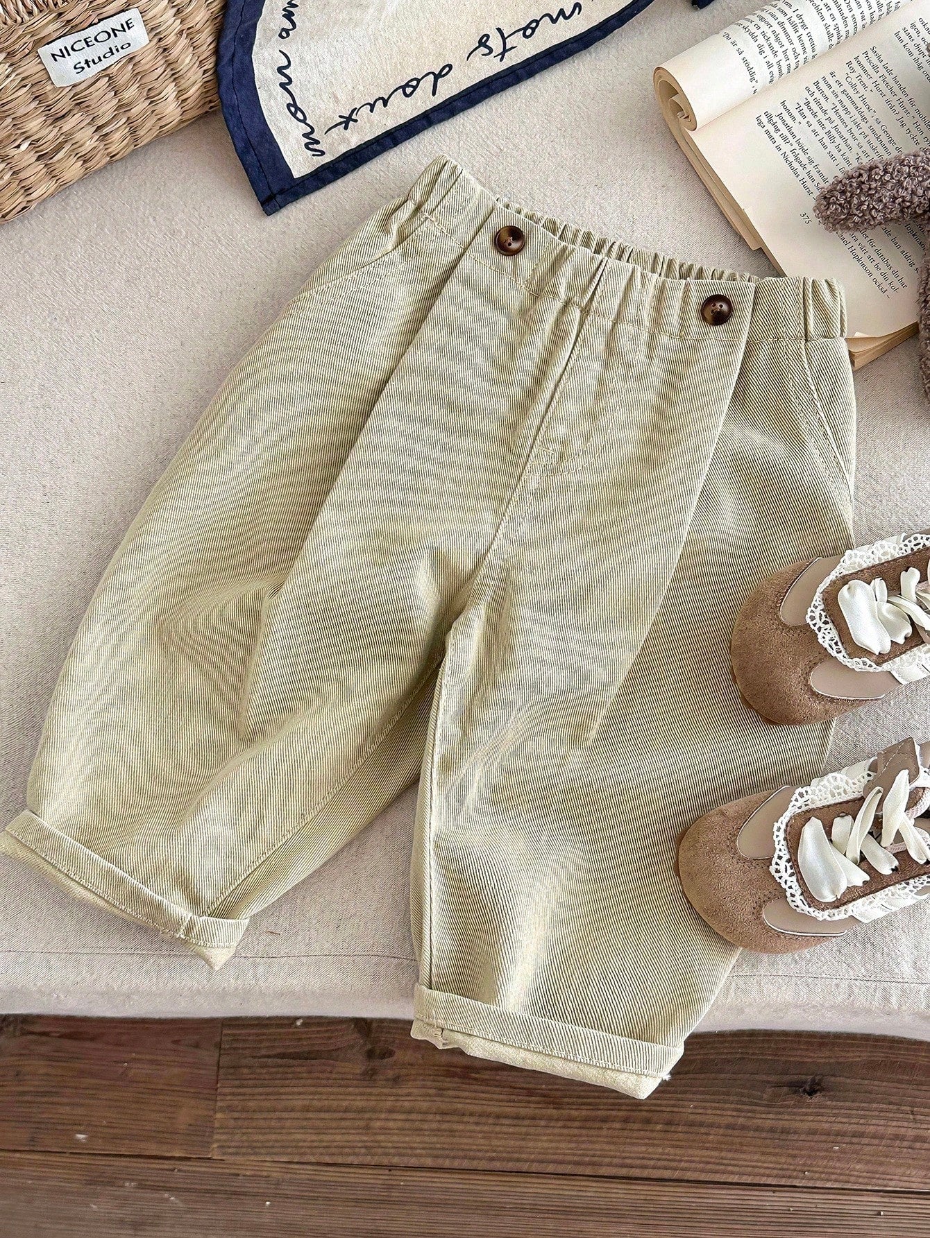 Unisex Twill Harem Trousers with Cuffed Hem - Buff | 21 Century Kids
