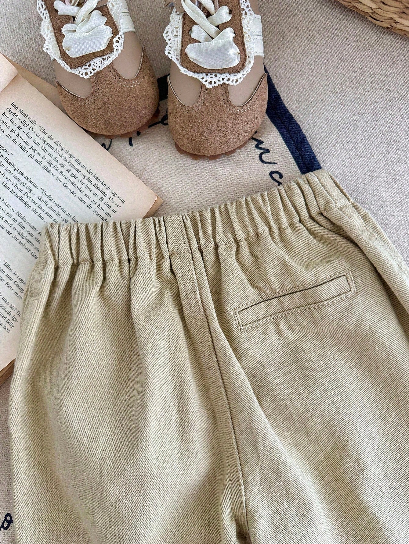 Unisex Twill Harem Trousers with Cuffed Hem - Buff | 21 Century Kids