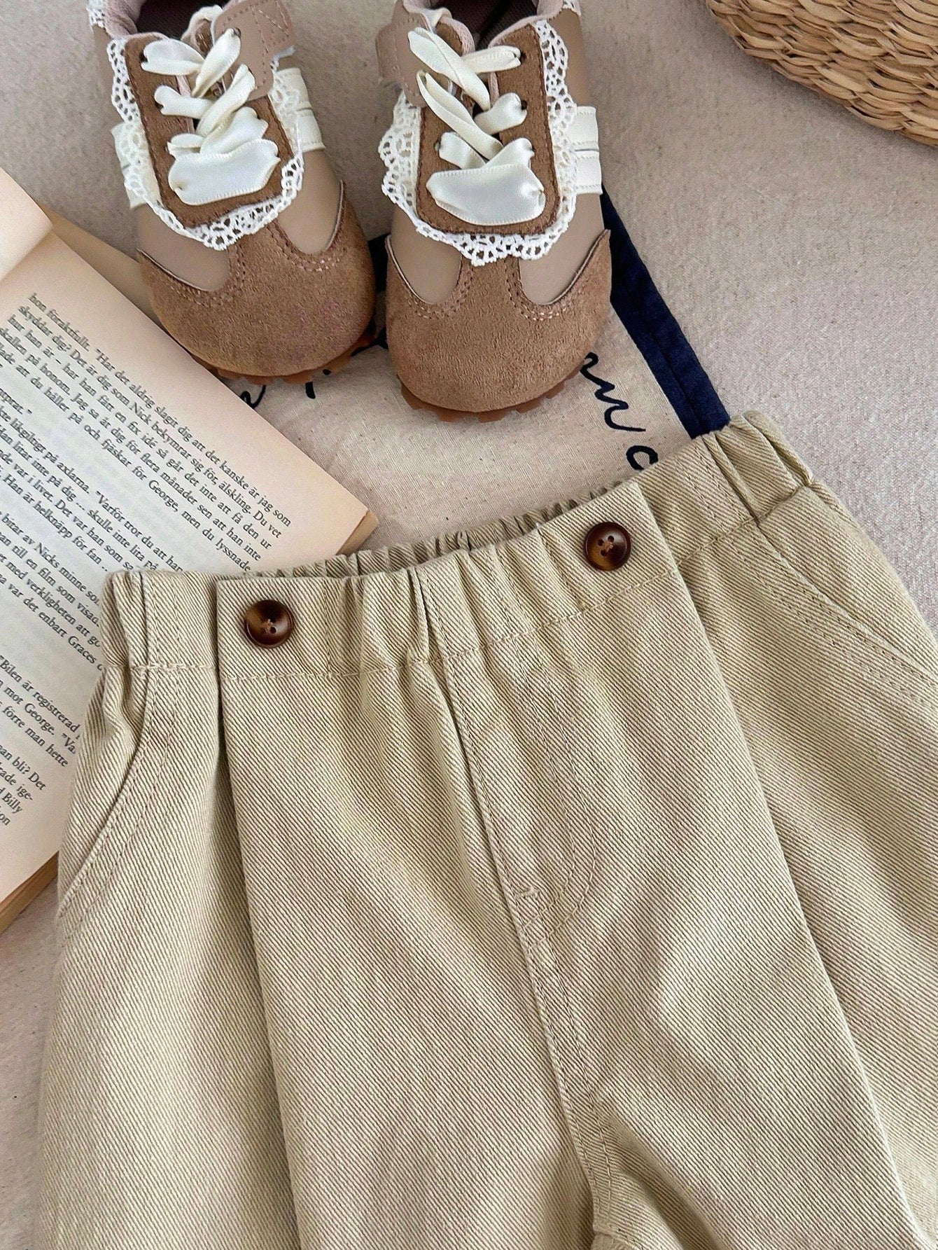 Unisex Twill Harem Trousers with Cuffed Hem - Buff | 21 Century Kids