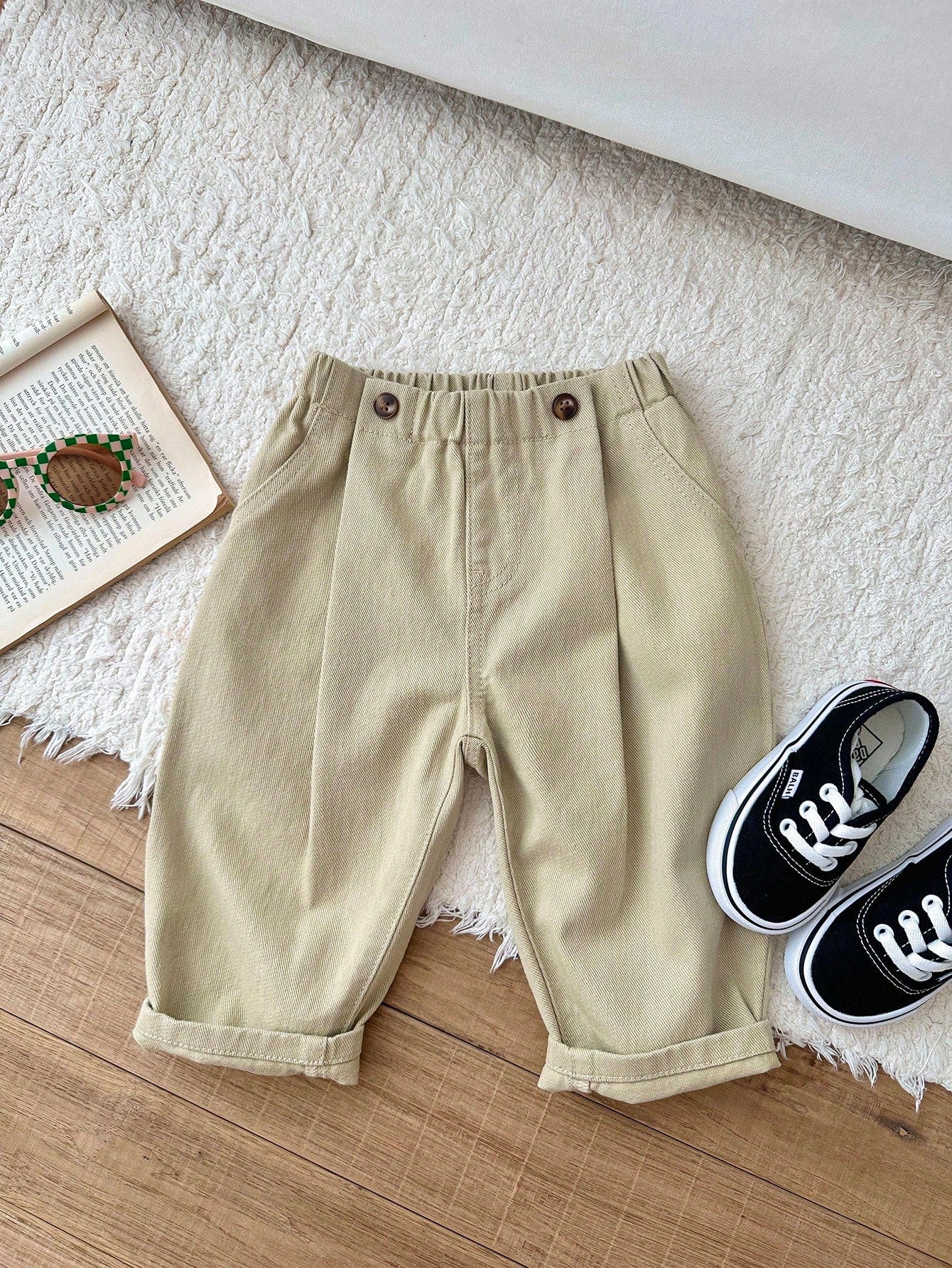 Unisex Twill Harem Trousers with Cuffed Hem - Buff | 21 Century Kids