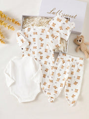 4pcs Baby Boys Little Bear Print Layette Gift Set - Ivory | 21 Cent...
