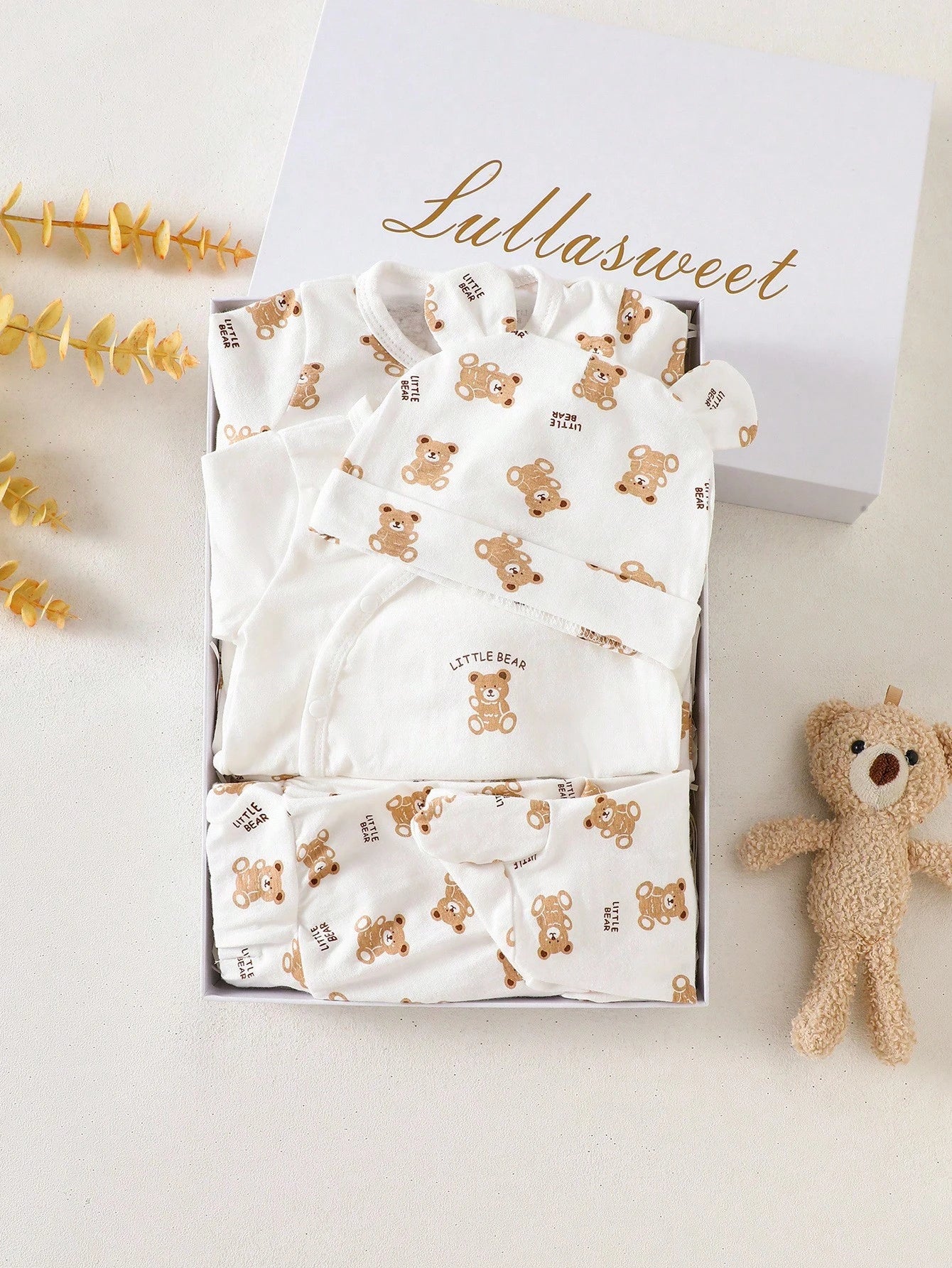 4pcs Baby Boys Little Bear Print Layette Gift Set - Ivory | 21 Cent...
