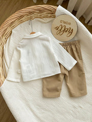 2pcs Baby Boys Equestrian Crinkle Shirt & Trousers Set - Ivory | 21...