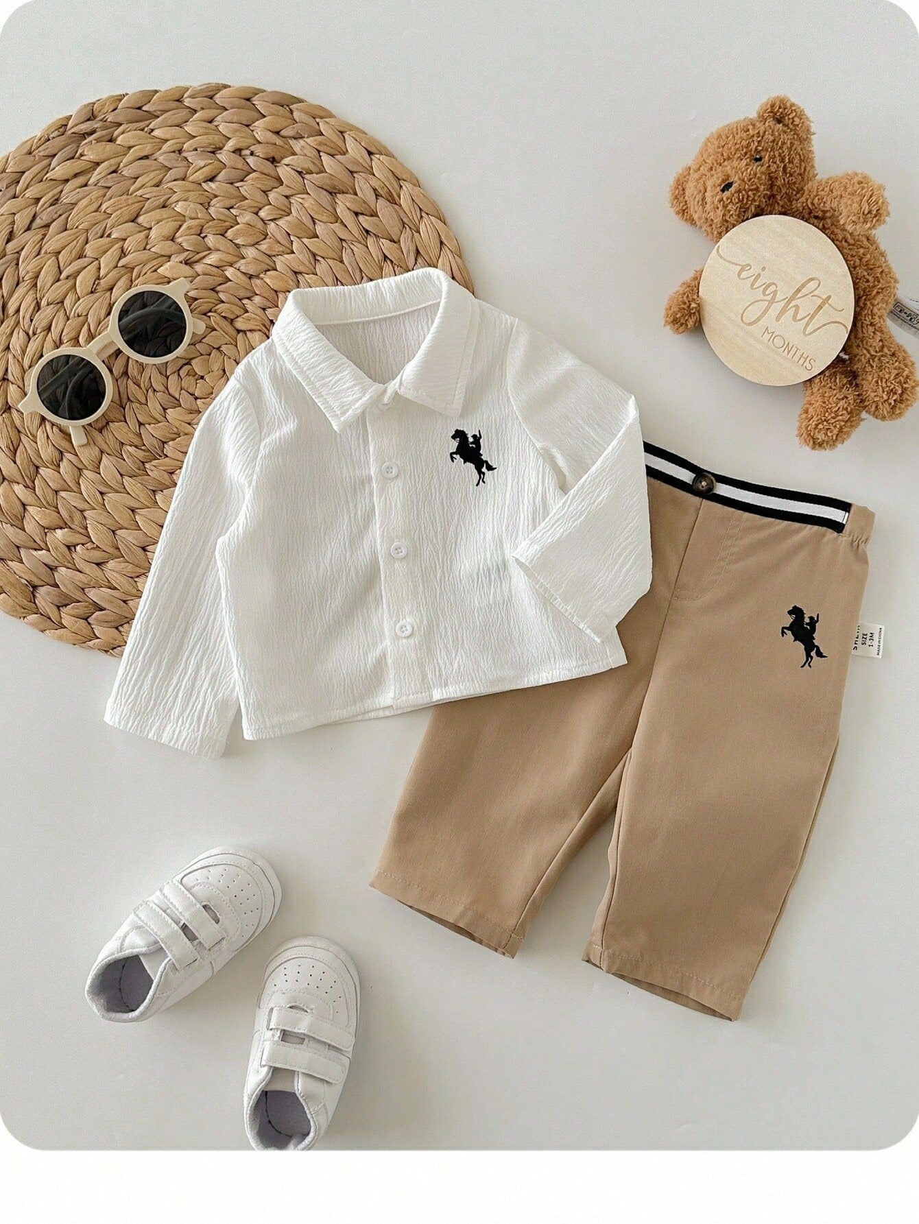 2pcs Baby Boys Equestrian Crinkle Shirt & Trousers Set - Ivory | 21...