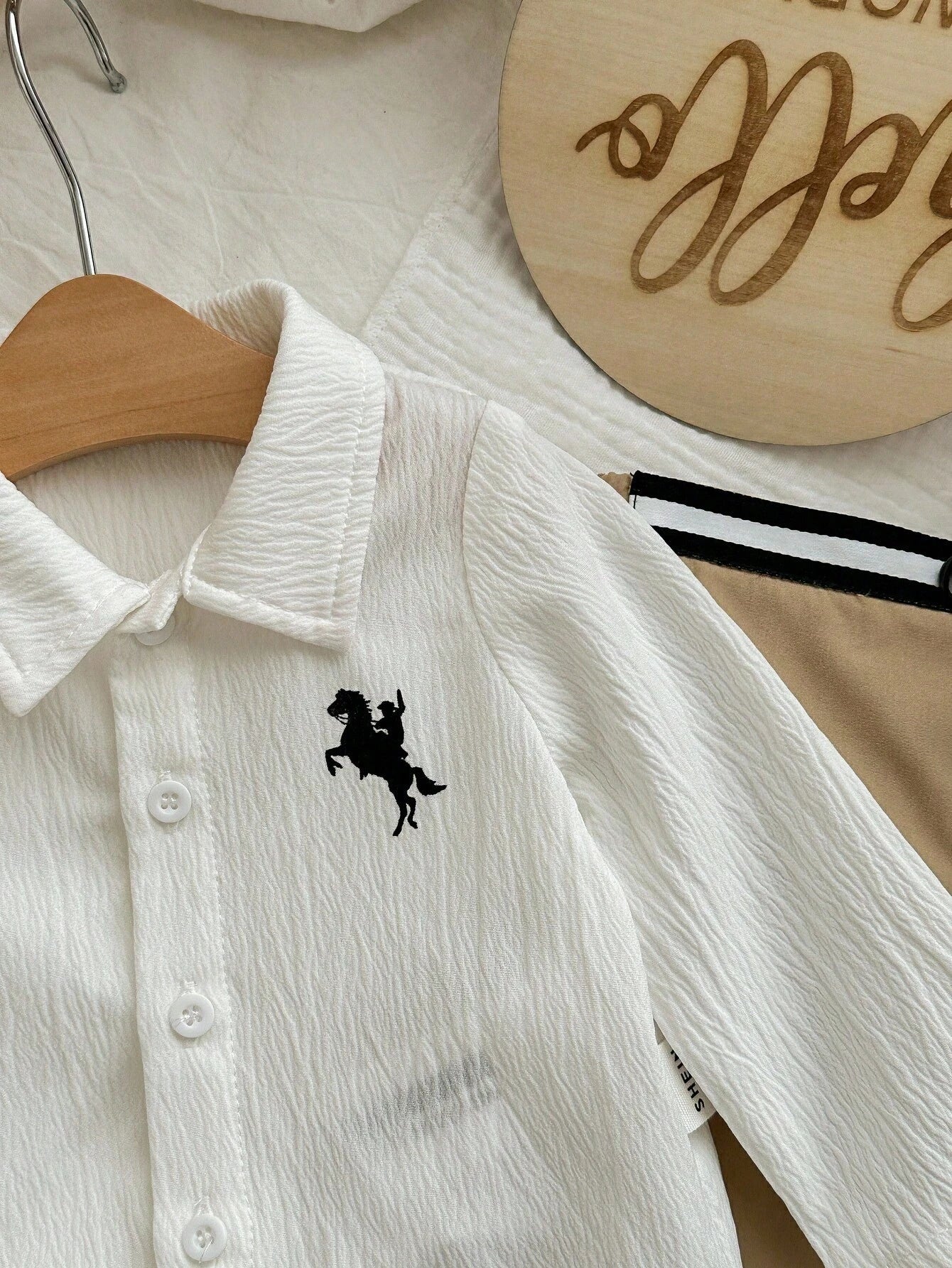2pcs Baby Boys Equestrian Crinkle Shirt & Trousers Set - Ivory | 21...