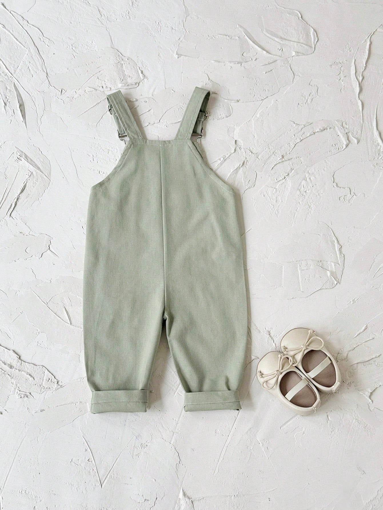 Baby Girls Daisy Embroidered Dungaree Overall - Sage