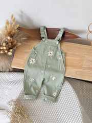 Baby Girls Daisy Embroidered Dungaree Overall - Sage