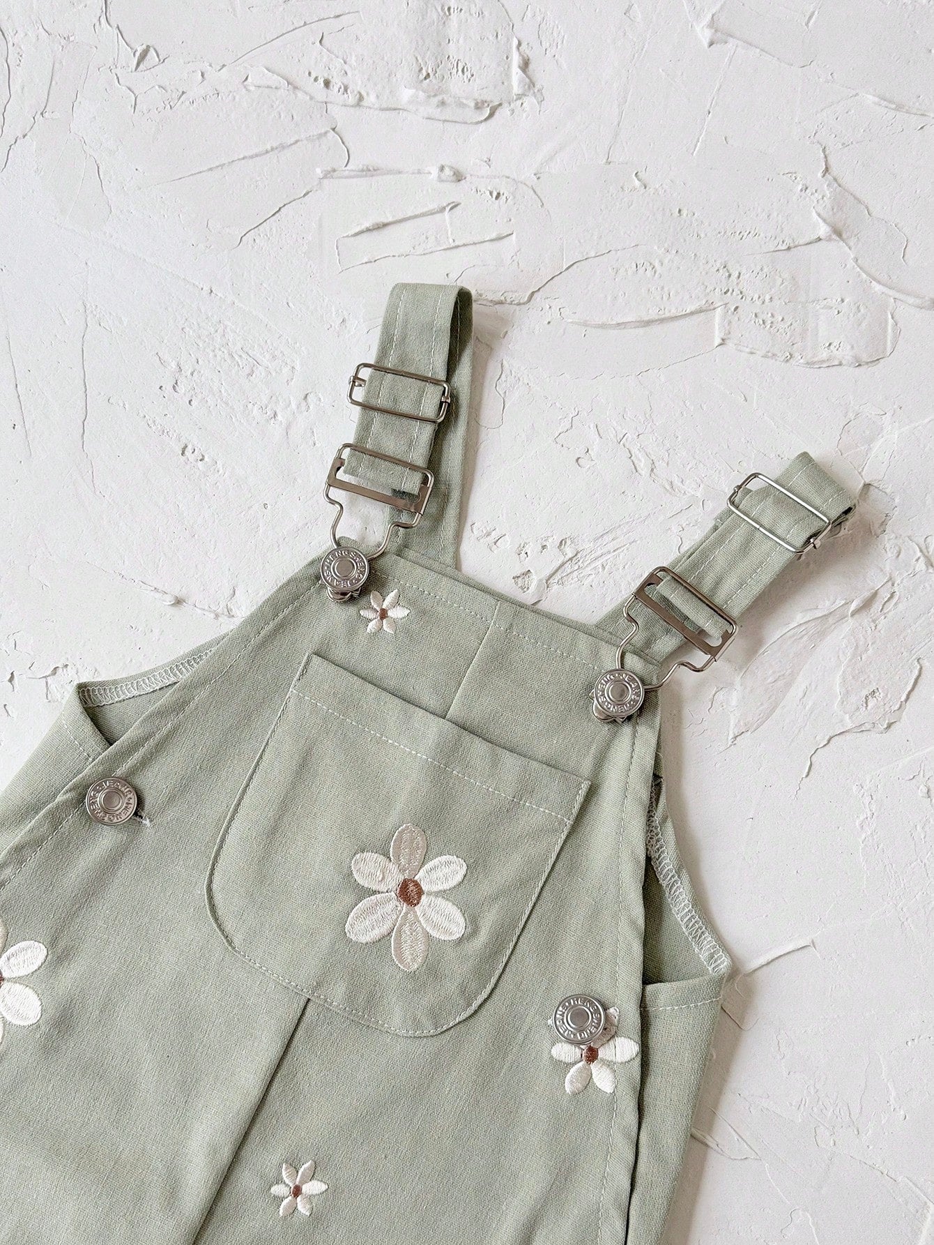 Baby Girls Daisy Embroidered Dungaree Overall - Sage