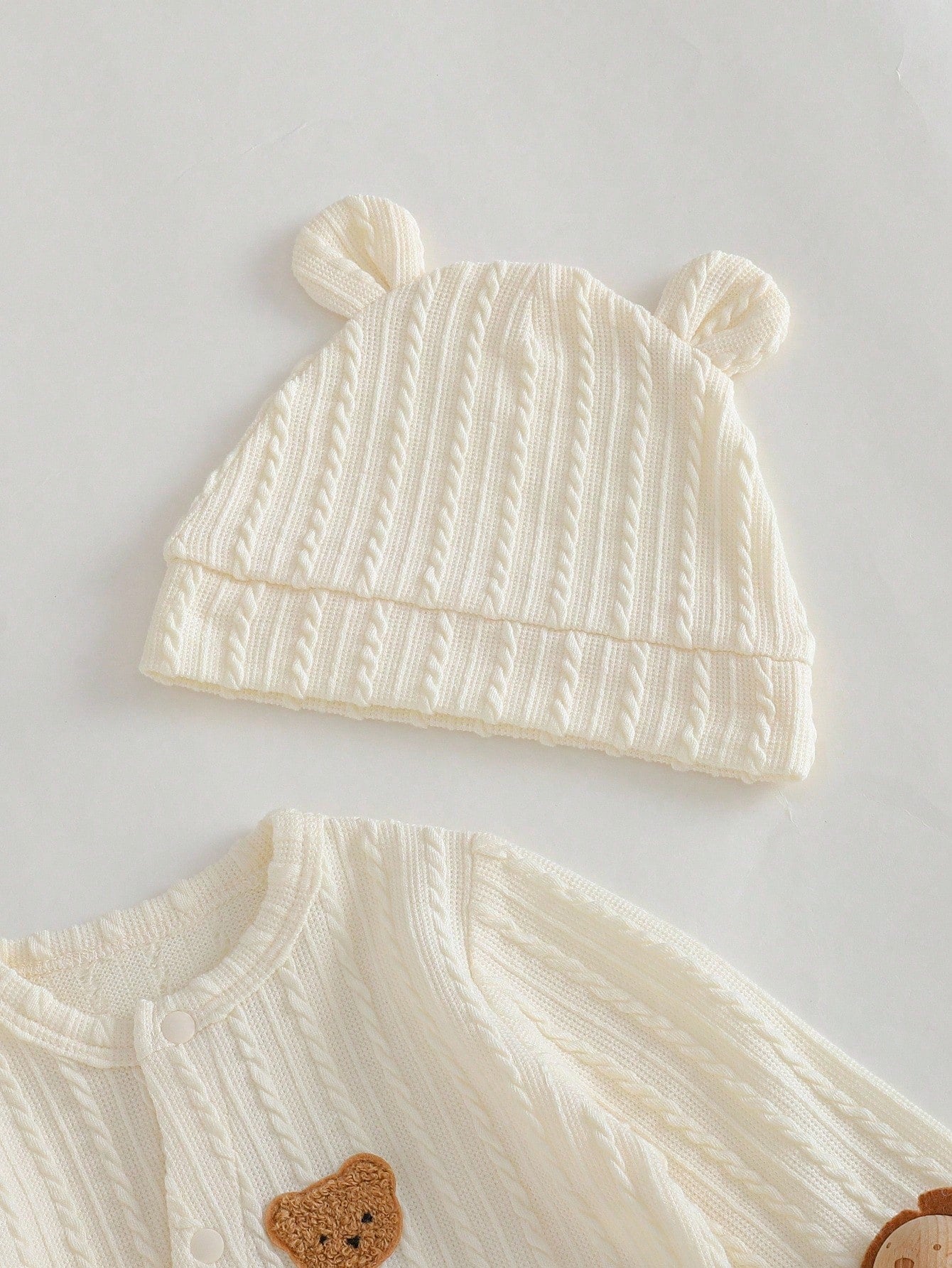 5pcs Baby Boys Bear Patch Cable-Knit Gift Set - Ecru | 21 Century Kids