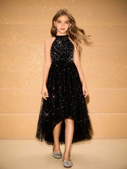 Big Girls Sequin Halter High-Low Tulle Party Dress - Onyx | 21 Cent...