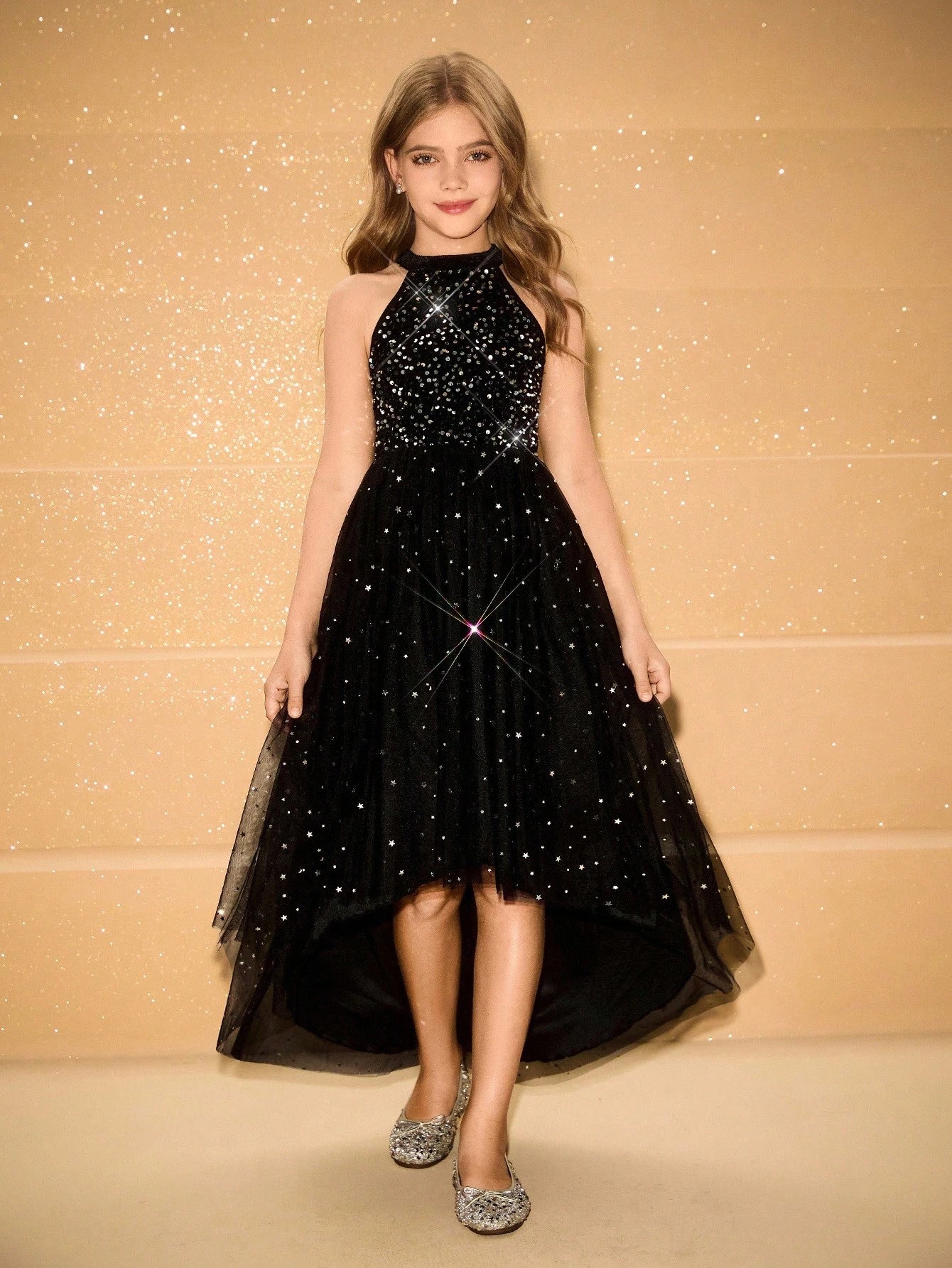 Big Girls Sequin Halter High-Low Tulle Party Dress - Onyx | 21 Cent...