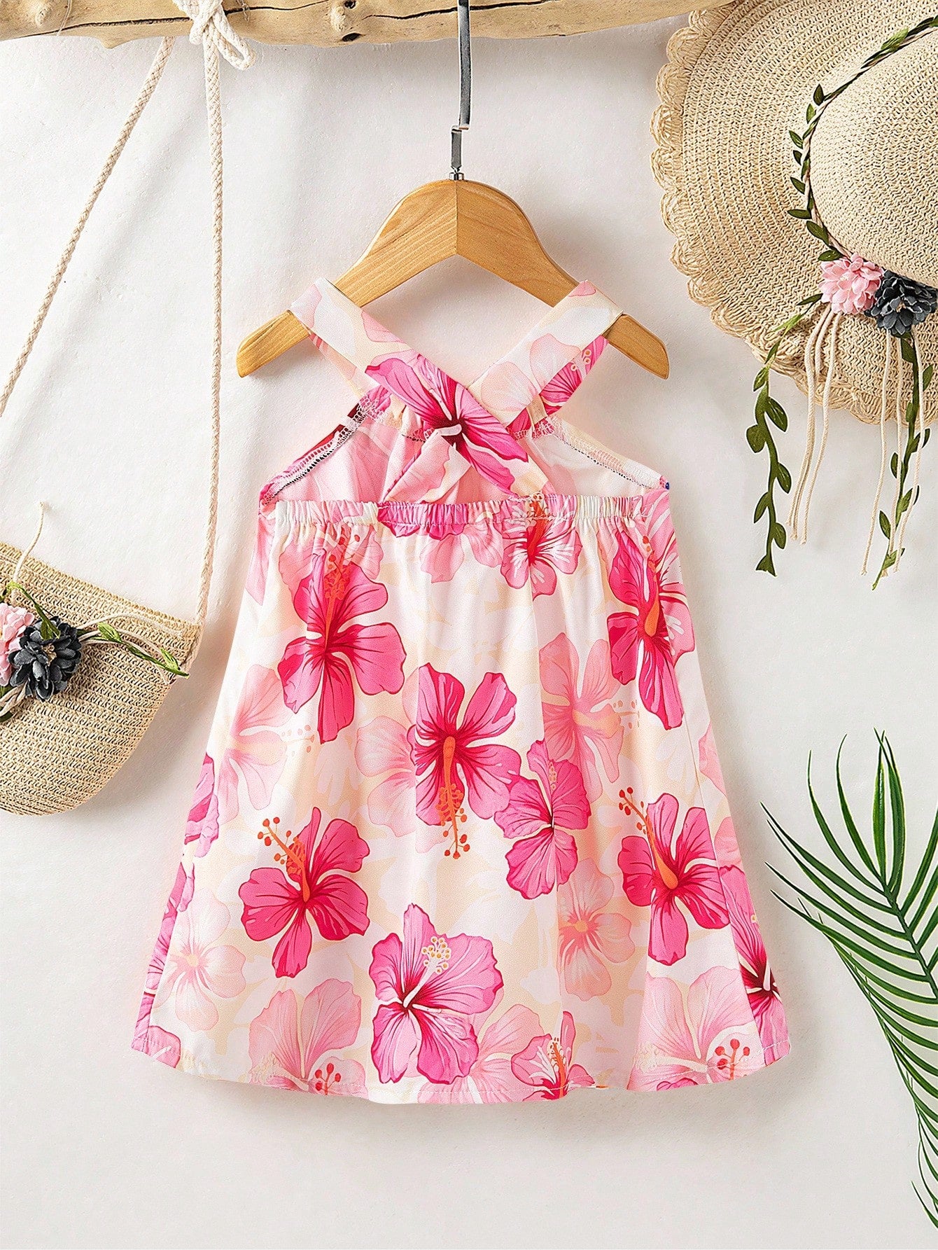 Girls Hibiscus Print Halter Neck Swing Dress - Isabelline | 21 Cent...