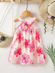 Girls Hibiscus Print Halter Neck Swing Dress - Isabelline | 21 Cent...