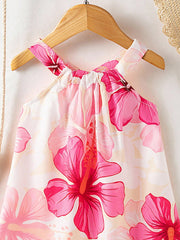 Girls Hibiscus Print Halter Neck Swing Dress - Isabelline | 21 Cent...