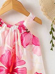 Girls Hibiscus Print Halter Neck Swing Dress - Isabelline | 21 Cent...